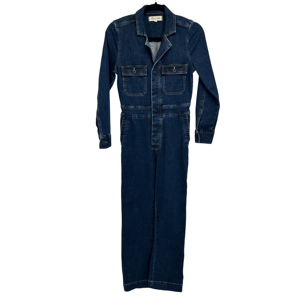 Madewell Denim Jumpsuit 00 Dark Wash Long Sleeve Utility Coverall K3244 Womens